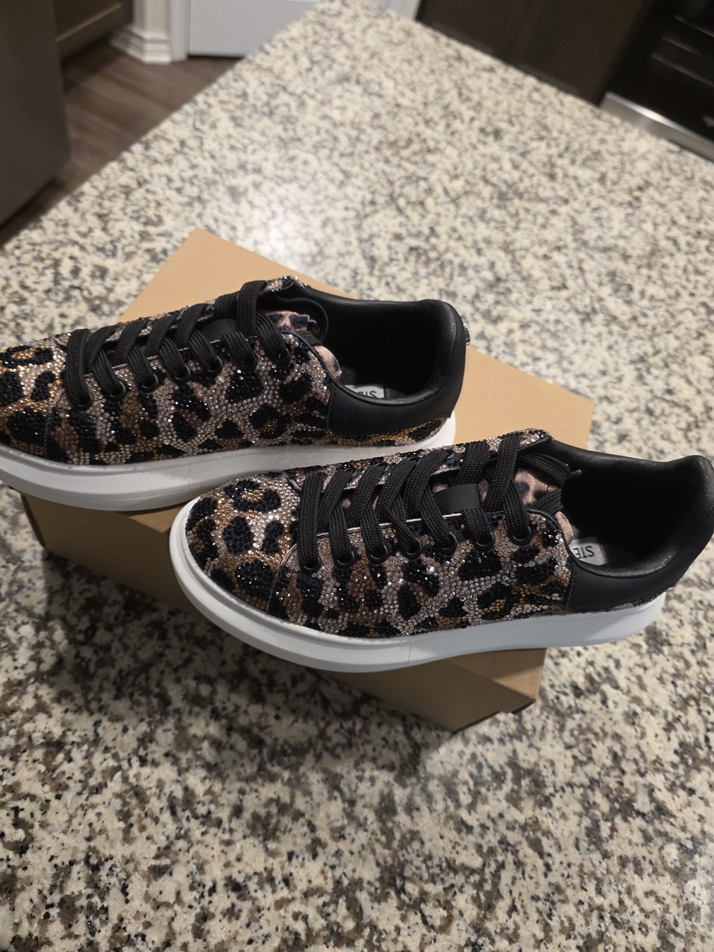Leopard Print Crystal Embellished Women's Sneakers - Black & Brown - Picture 6 of 10